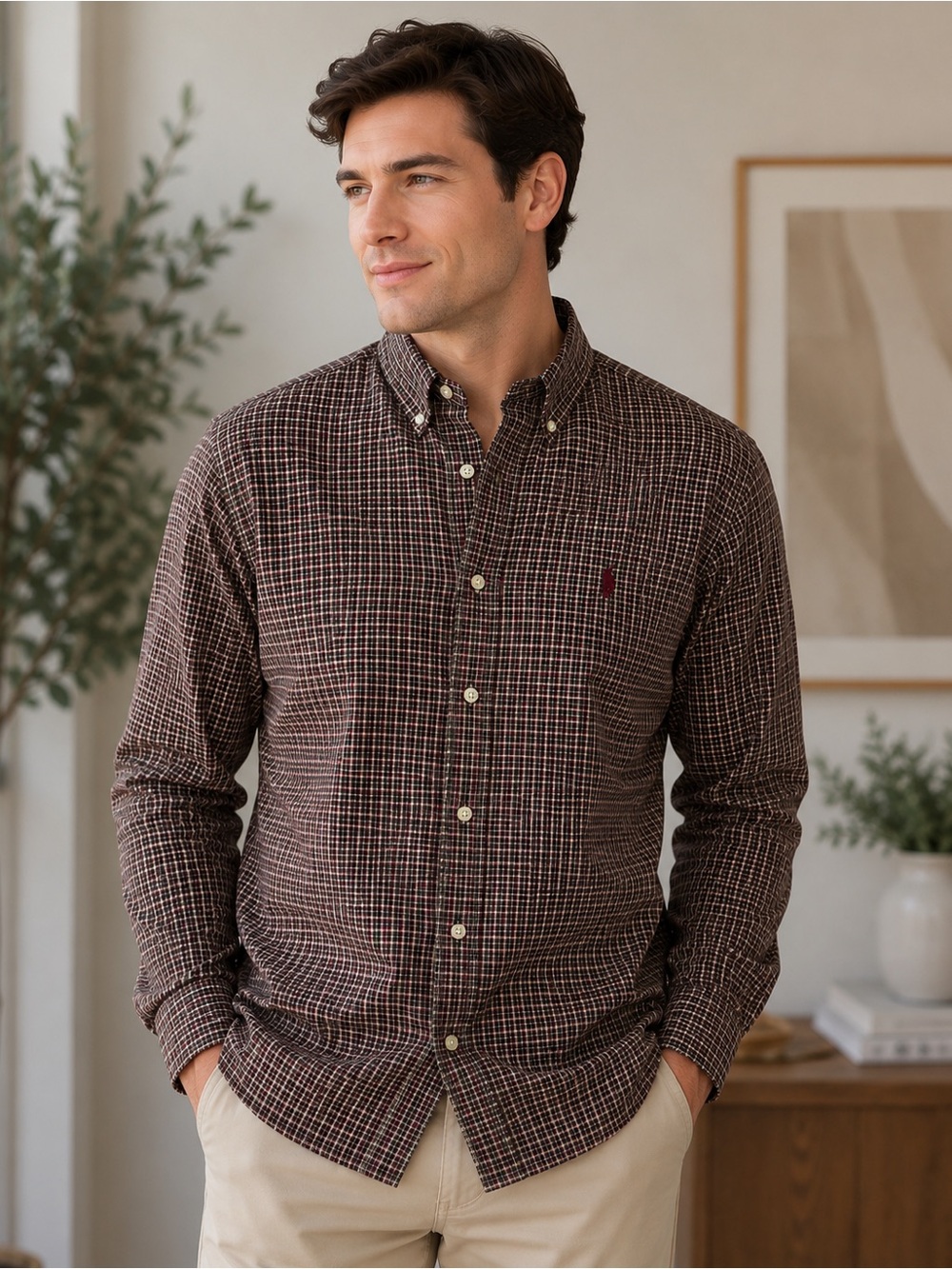 Ralph Lauren Brown Check Long-Sleeve Button-Down Shirt